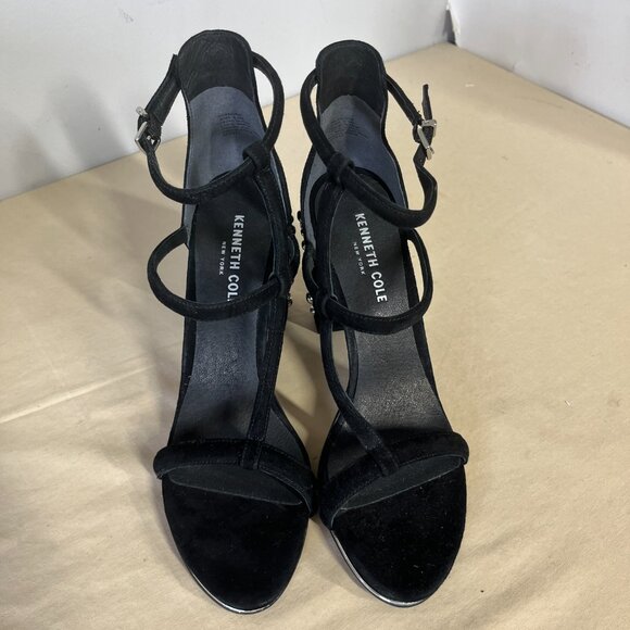 Kenneth Cole New York Sandals 8.5M Black Leather Upper Studded Deandra Suede - Picture 3 of 13